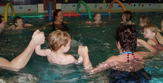 Plavání v malém bazénu s rodiči